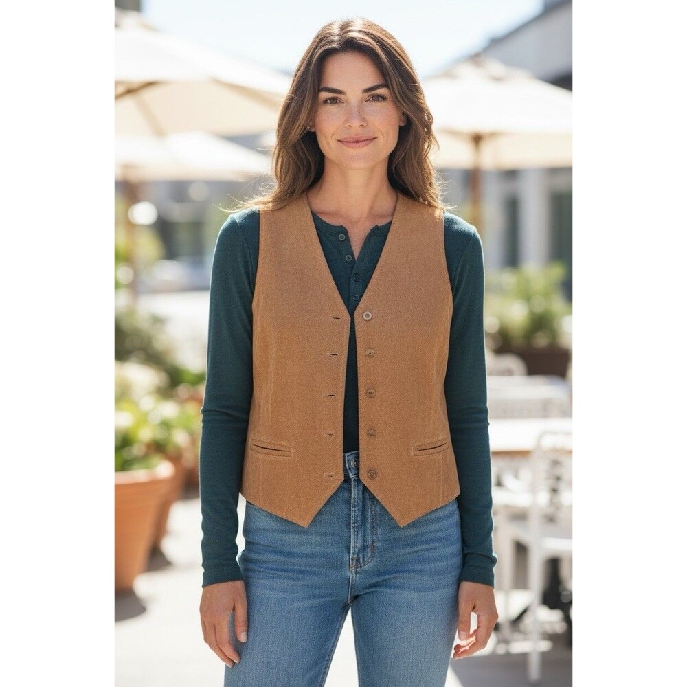 Western Frontier Vest Mens - Women Brown Suede Leather Western Cowboy Rodeo L